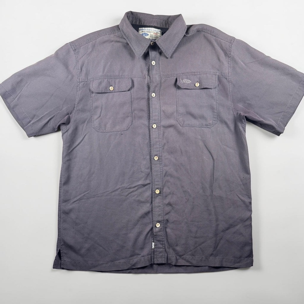 AFTCO Bluewater Mens XL Fishing Shirt Short Sleeve Texture Grey Vented Button Up